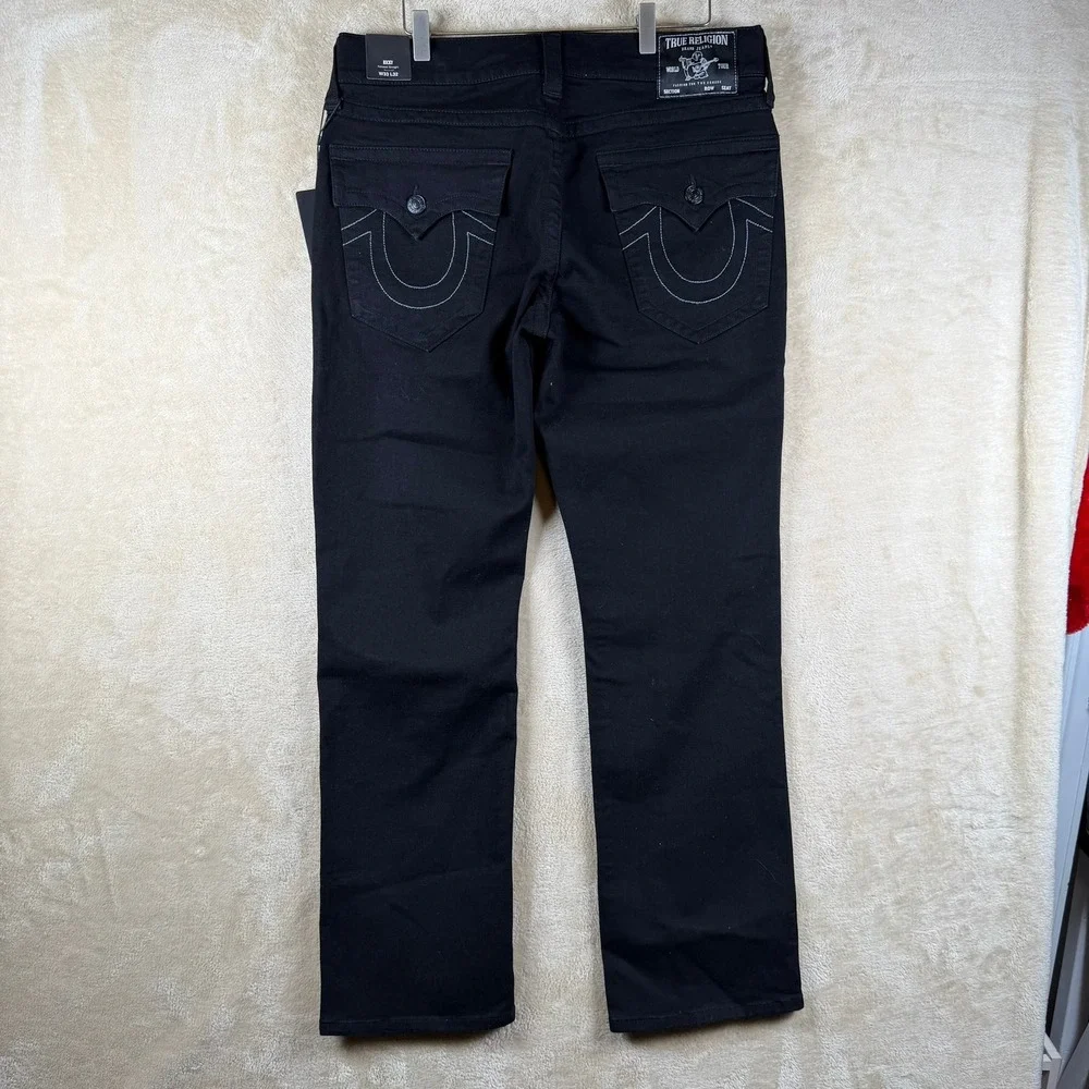 True Religion NWT Ricky Relaxed Straight Black Denim Jeans Mens 33X32‎